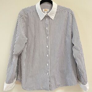 Talbots Women’s Black and White Striped Button Down Collard Shirt size 14